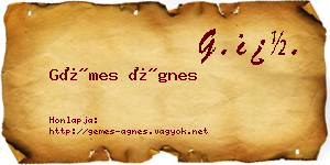 Gémes Ágnes névjegykártya